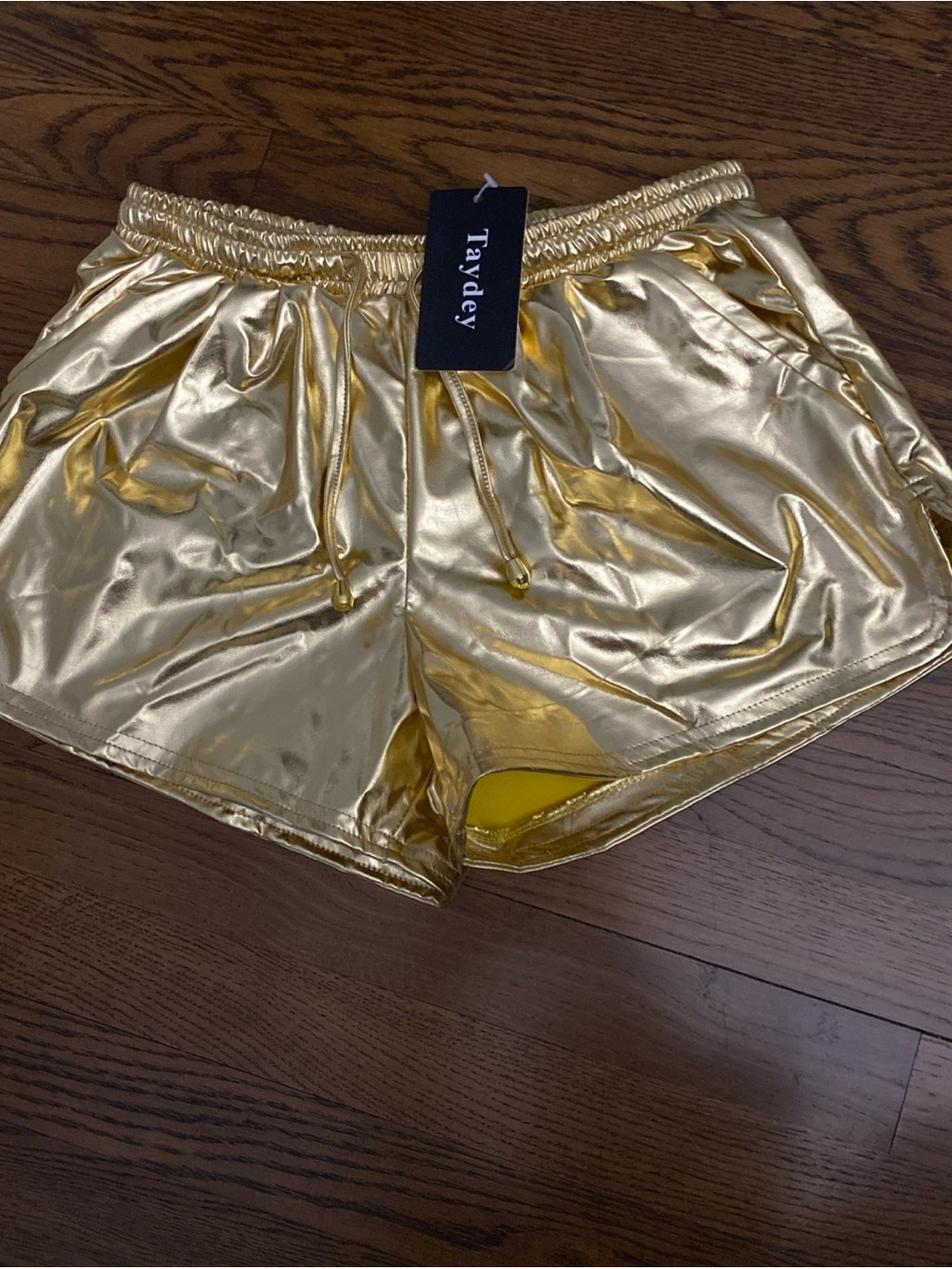 NWT Teydey Metallic Gold Women's Athletic Shorts Size Small